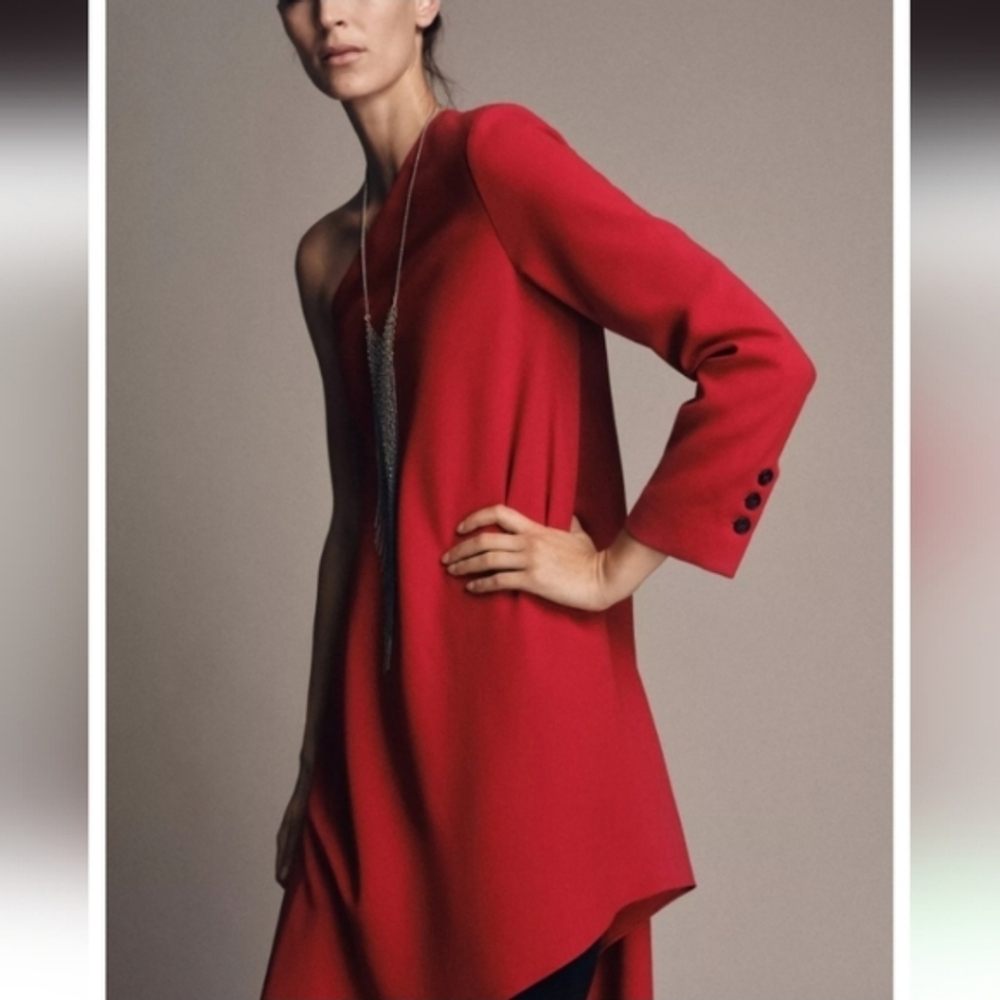 ZARA ZW COLLECTION RED ONE SHOULDER ASYMMETRICAL HEM DRESS/BLOUSE ❤️❤️❤️ - Picture 7 of 9